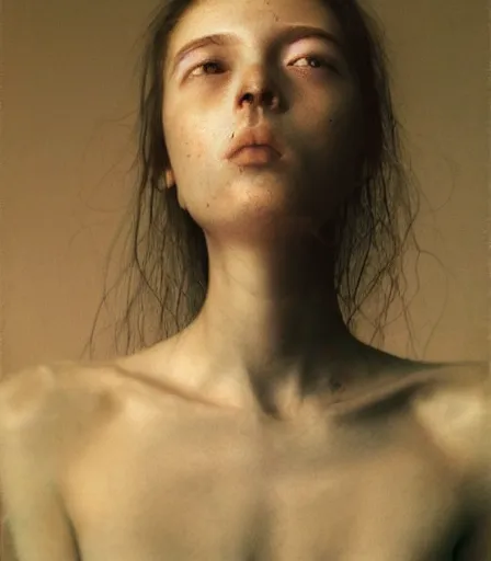 Image similar to a high quality, high detail, portrait photography of a beautiful girl by juan francisco casas and kyle thompson, zdzisław beksinski
