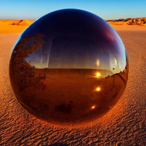 Image similar to a huge transparent sphere in a desert