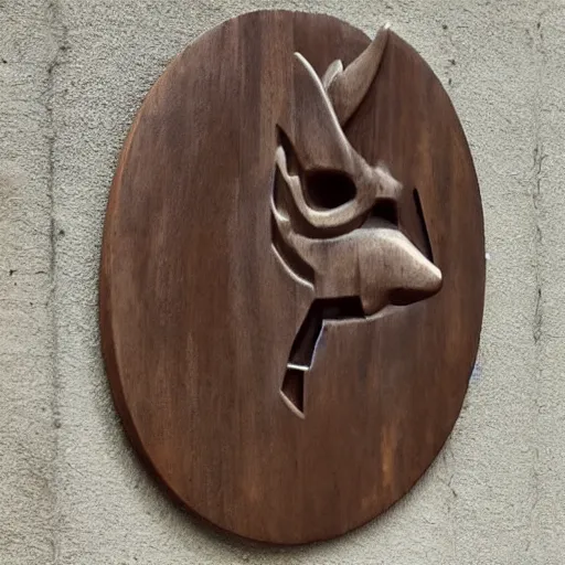 Image similar to https://cdn.discordapp.com/attachments/989739627244048384/1006379547937210528/Garbonzo_a_fancy_wooden_plaque_that_says_The_Mule_on_it_realist_428cc2f1-fcbb-4677-9a55-e7042bff826e.png wooden portrait of a mule, highly detailed, strikingly beautiful, captivating