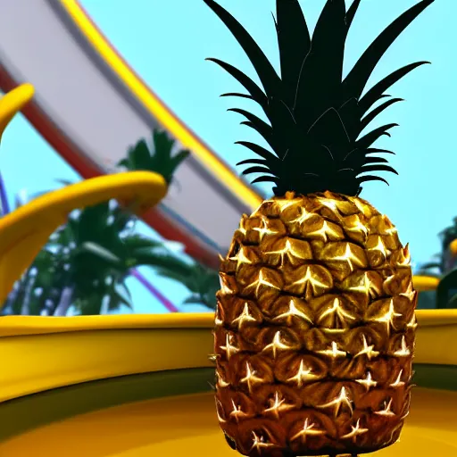 Image similar to a pineapple on a rollercoaster, realistic, 8 k