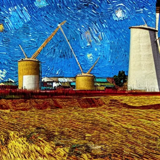 Prompt: flour mill in nigeria in the style of van gogh