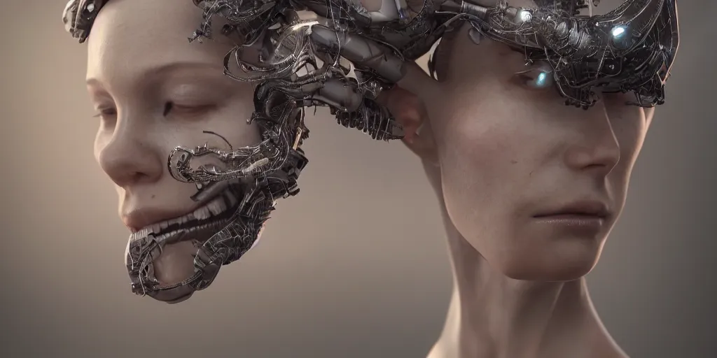 Prompt: hyper realistic photography of a beautiful cyborg female, intimate holding close, in the style of beth cavener, jin kagetsu, wlop, westworld opening scene, highly detailed, intricate filigree, symmetry, masterpiece, concept art, highkey lighting, ambient lighting, octane render, 8 k, artstation