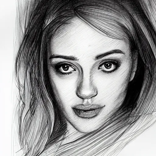 Prompt: a perfectly drawn sketch of a portrait of of woman, illustration, sketch