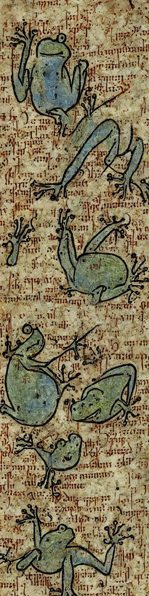 Image similar to medieval marginalia with frogs