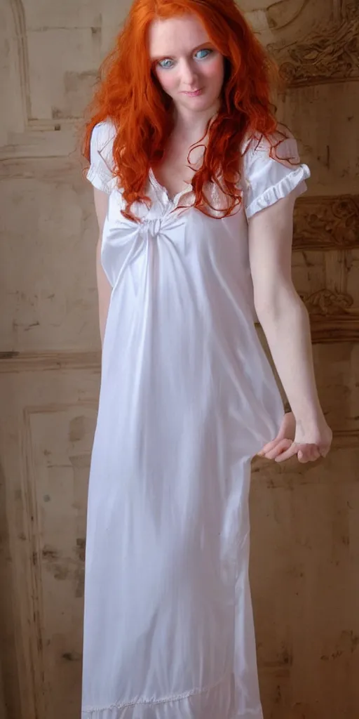 Image similar to beautiful ample redhead in a nightgown with a bow around her waist