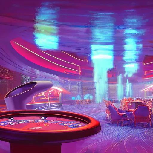 Image similar to futuristic casino, crisp, artistic, artstation, luxury, las vegas, beautiful, concept art, dim painterly lighting volumetric aquatics