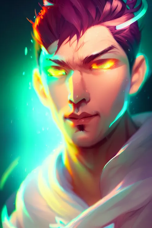 Image similar to character design, anbeno seimei, blurred environment background, colorful magic effects, white skin, portrait, male, clothed, sharp focus, digital art, concept art, trending on artstation, dynamic lighting, by emylie boivin and rossdraws