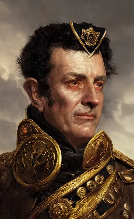 Image similar to Portrait of a middle-aged Napoleonic admiral, male, detailed face, fantasy, highly detailed, cinematic lighting, digital art painting by greg rutkowski