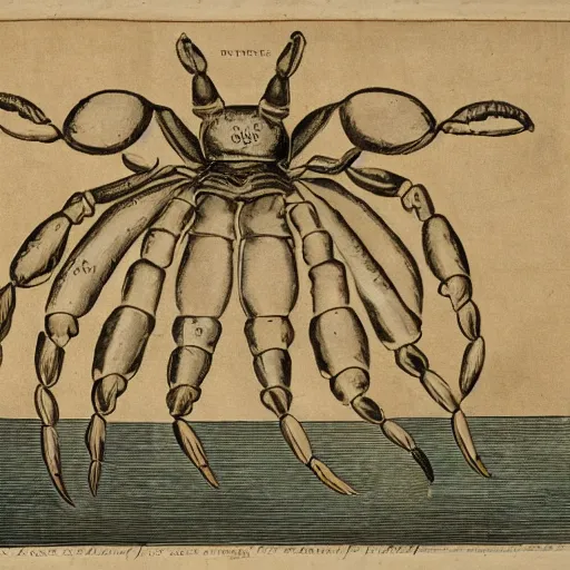 Prompt: 1 8 th century atlas of a crab skateboarding