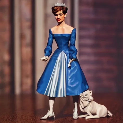 Prompt: audrey hepburn cos play king george iii, stop motion vinyl action figure, plastic, toy, butcher billy style