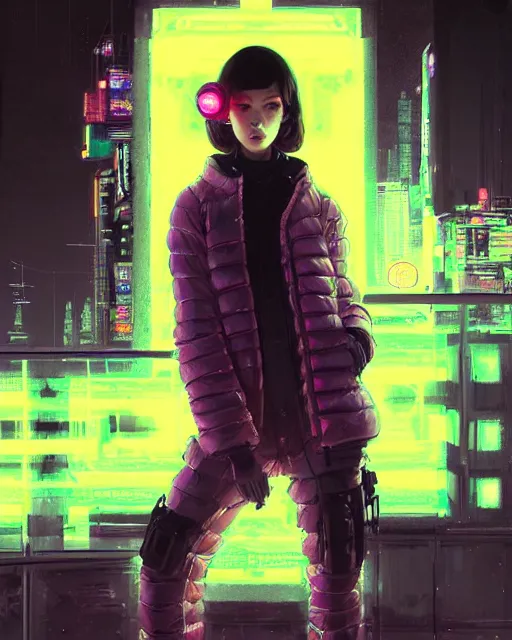 Image similar to detailed portrait neon operator girl, cyberpunk futuristic, neon, reflective puffy coat, decorated with traditional japanese by ismail inceoglu dragan bibin hans thoma greg rutkowski alexandros pyromallis nekro rene margitte, illustrated, perfect face, fine details, realistic shaded, fine - face, pretty face