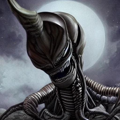 Image similar to a drawing of a xenomorph, artstation hall of fame gallery, editors choice, #1 digital painting of all time, most beautiful image ever created, emotionally evocative, greatest art ever made, lifetime achievement magnum opus masterpiece, the most amazing breathtaking image with the deepest message ever painted, a thing of beauty beyond imagination or words, 4k, highly detailed, cinematic lighting