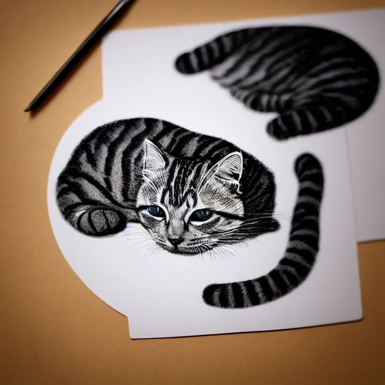 Image similar to a curled up cat illustration, sticker, trending on art station, minimal, sharp, satisfying, 8 k