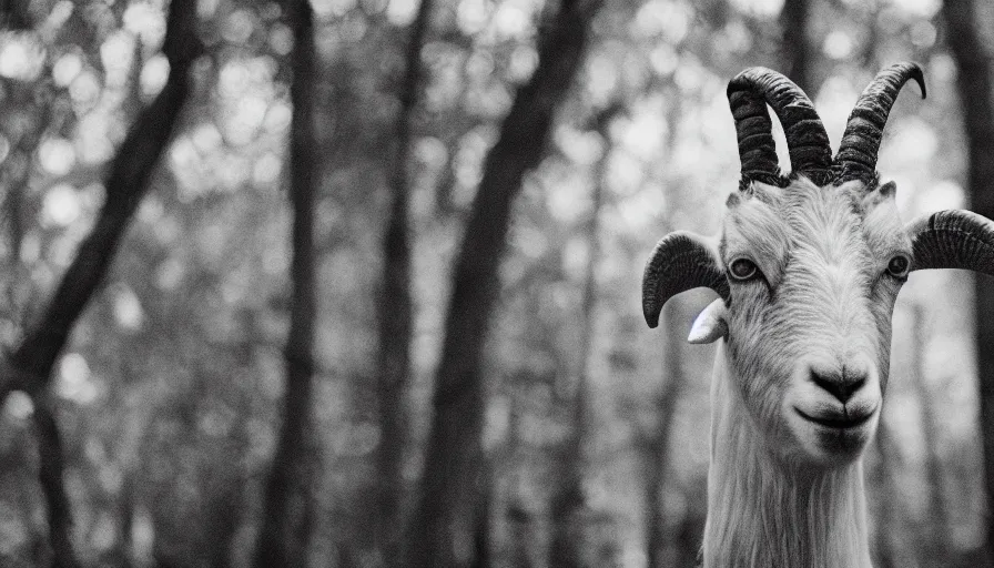 Image similar to grainy 16 mm indie horror film about goat headed demons in the forest