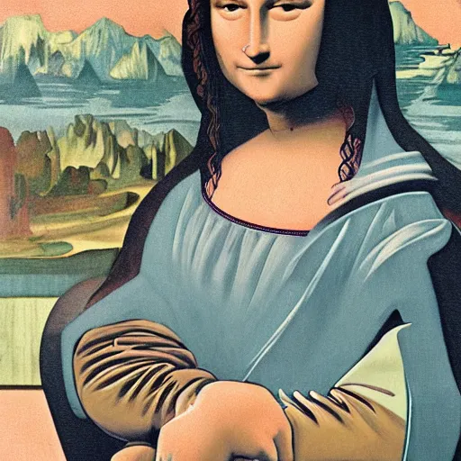 Prompt: mona lisa smoking a cigarette, cubism