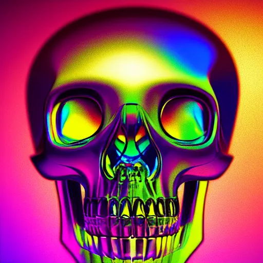 Prompt: refractive, transparent, translucent, crystal skull in a dark hood, shards of crystal surrounding, isometric, chroma colors, rear lighting, 8 k, polygon, polygonal, three - quarter view, paradox, screen space global illumination, volumetric light, transparent, liquid crystal, ray tracing reflections