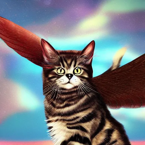 Image similar to cat with large angle wings, digital art