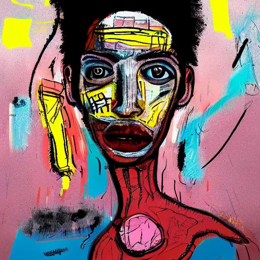 Prompt: a sketch, ultra detailed, weird, atcurious, magic, love, beautiful woman, surreal city, in style of jean - michel basquiat, trending on artstation