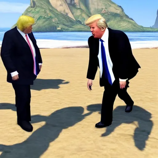 Prompt: boris johnson and trump on san andreas beach GTA V loading screen