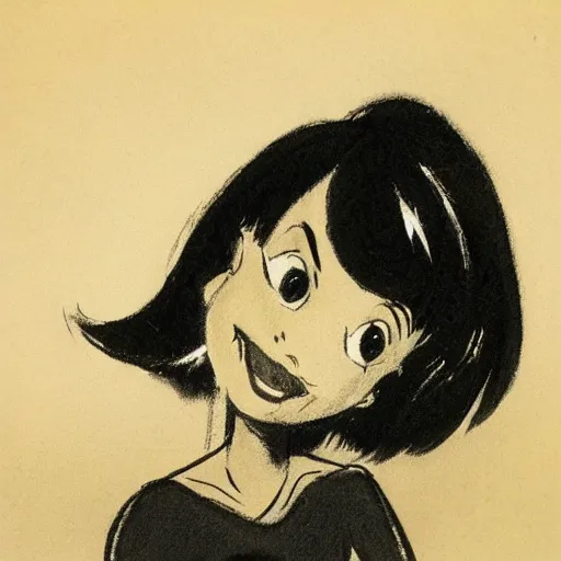 Image similar to milt kahl sketch of black hair cuban girl with dog nose