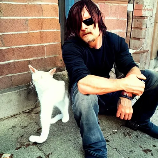 Prompt: Norman reedus eating cats