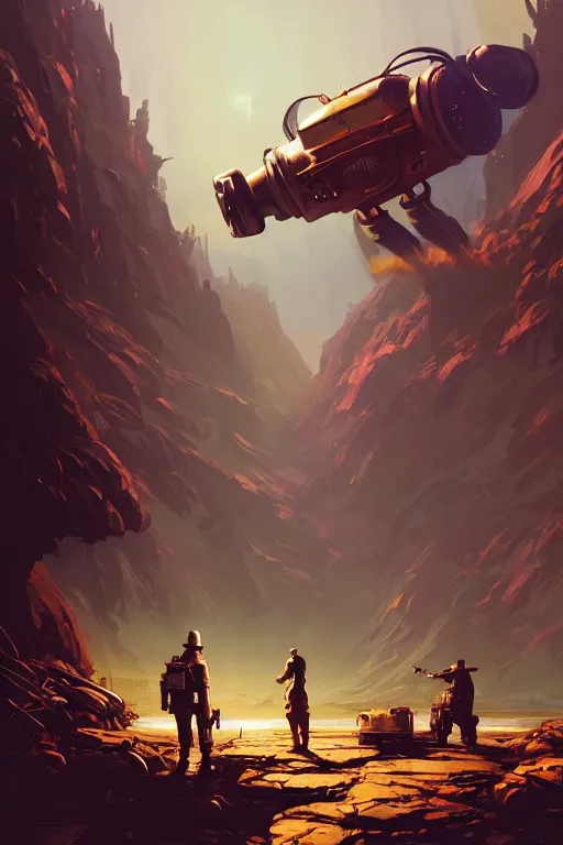 Image similar to beautiful matte painting of robot dog, apocalyptic fallout 7 6, steampunk, hyper realistic, gta 5 cover, artstation by jesper ejsing, by rhads, makoto shinkai and lois van baarle, ilya kuvshinov, ossdraws, feng zhu and loish and laurie greasley, victo ngai