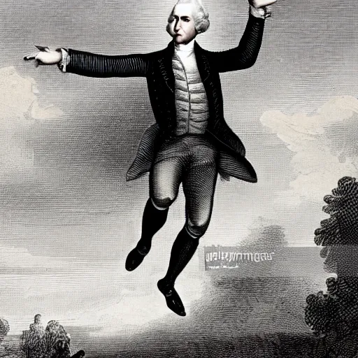 Image similar to george washington jumping on a trampoline