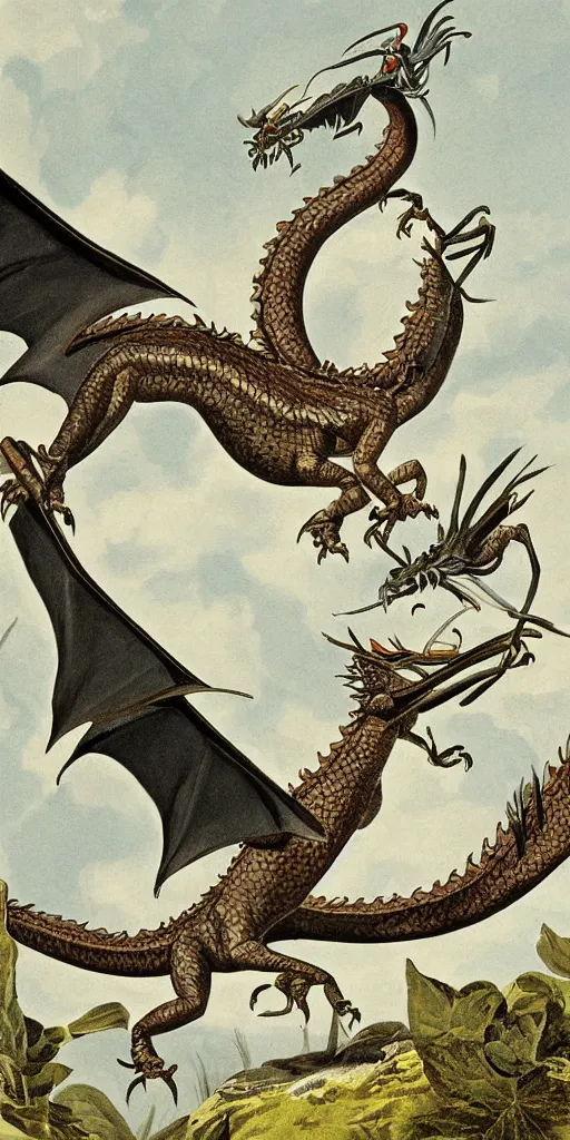 Image similar to field guide illustration painting of a dragon by john audubon and david allen sibley, detailed art, white background