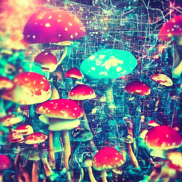 Image similar to double exposure of dally life, symbols of live, explosion, cyber mushroom city, love is the most relevant theme, love is infinity, love is begin of all, 8 k resolution, artistic mode, artistic, trending on instagram, long exposure, love art, serious, fantasy and dreams vibes, mushrooms style and macro style, colorful picture