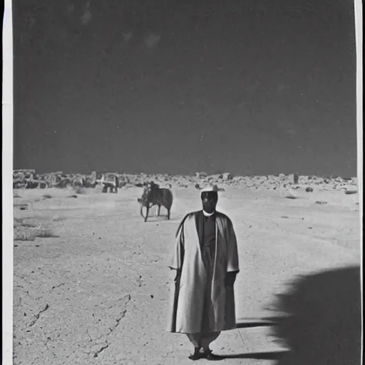 Image similar to peter griffin in the deserts of iraq, amongst other people, black and white, early 1 9 0 0 s photograph