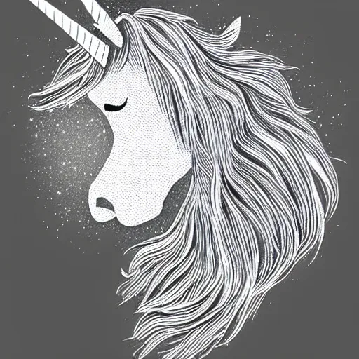 Image similar to unicorn, drawn with dots, art, minimalist, simple,