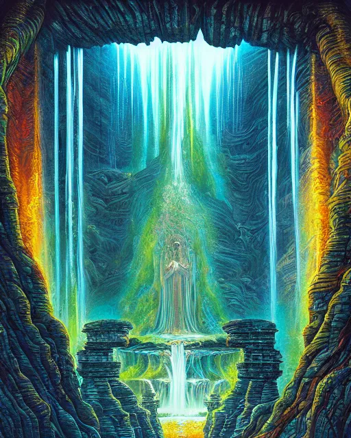 Image similar to ancient alien waterfall temple, chris mars, alena aenami, dan mumford