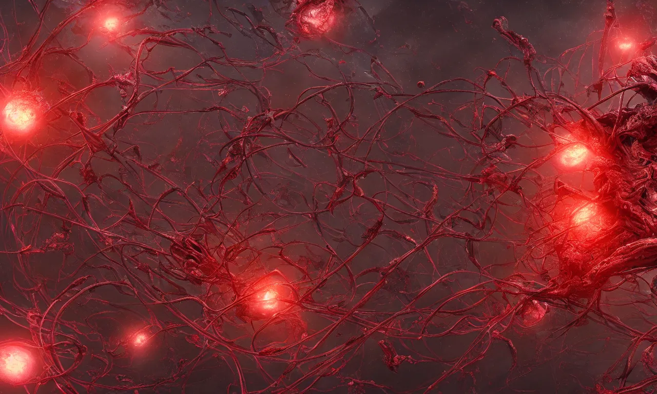 Image similar to A bloody red neurological network spanning across the galaxy,, realistic 4k octane beautifully detailed render, 4k post-processing, highly detailed, intricate complexity, epic composition, magical atmosphere, cinematic lighting, masterpiece, ultra hd