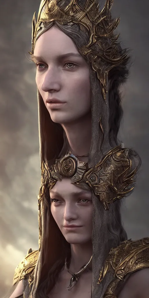 Image similar to an unreal engine 5 rendered portrait of a female fantasy priestess of an unknown species, artstation, deviantart, fantasy, lord of the rings, dungeons and dragons, 3d game portrait, rpg character portrait