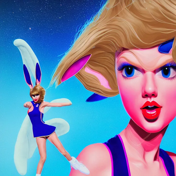 Image similar to portrait of Taylor Swift as Lola Bunny in Space Jam 1996. intricate abstract. intricate artwork. by Tooth Wu, wlop, beeple, dan mumford. octane render, trending on artstation, greg rutkowski very coherent symmetrical artwork. cinematic, hyper realism, high detail, octane render, 8k, iridescent accents