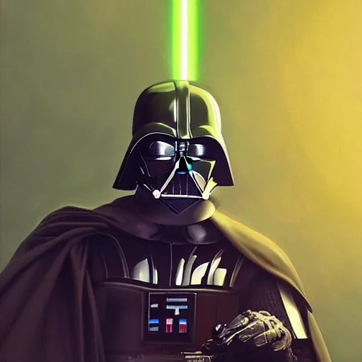 Image similar to Portrait of Mark hamil in the darth vader suit holding a green lightsabre, no helmet, elegant, digital painting, highly detailed, ultra realistic, fantasy, artstation, concept art, smooth, sharp focus, illustration, art by artgerm and greg rutkowski and alphonse mucha, studio lighting