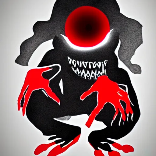 Image similar to a scary shadow creature with red glowing eyes