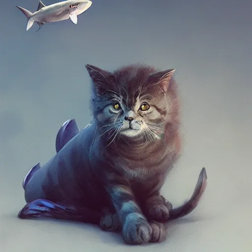 Image similar to cute cat with shark tail, smooth, artstation, digital illustration by Ruan Jia and Mandy Jurgens and Artgerm and Wayne Barlowe and Greg Rutkowski and Zdislav Beksinski