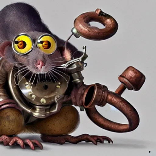 Image similar to a rat with steampunk googles, by Pixar Concept Artists