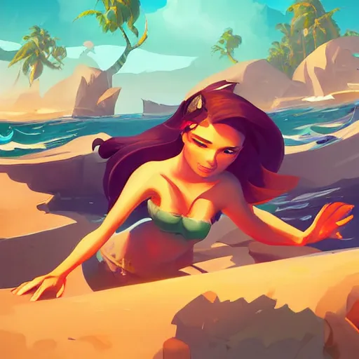 Image similar to painting mermaid treasure on sea of thieves game avatar hero smooth face median photoshop filter cutout vector, behance hd by jesper ejsing, by rhads, makoto shinkai and lois van baarle, ilya kuvshinov, rossdraws global illumination