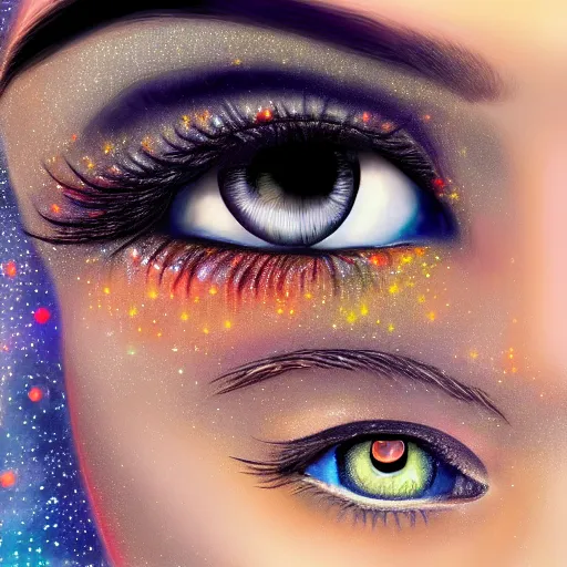 Prompt: a beautiful girl's eyes, vast stars are hidden in the eyes, 8 k, dream, highly detailed