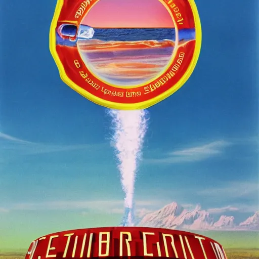 Image similar to Super high resolution, hyper-realistic, 8K, ray-traced, Film publicity poster for 1970s disaster movie of Earth being stuck by giant Tunnocks marsh mellow