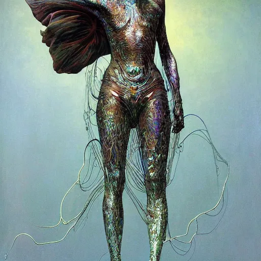 Image similar to space nomad by zdzisław beksinski, iris van herpen, raymond swanland and alphonse mucha. highly detailed, hyper - real, beautiful