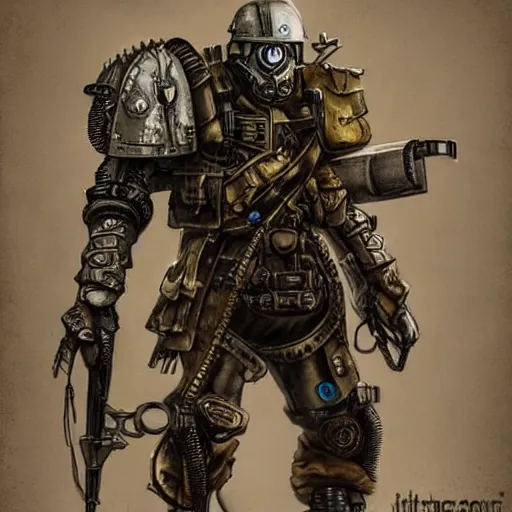 Image similar to a post-apocalyptic powered armored knigh in the style of steampunk/dieselpunk Trending on artstation DeviantArt Pinterest Photorealistic HD 8k highlights and shadow detailed High Resolution