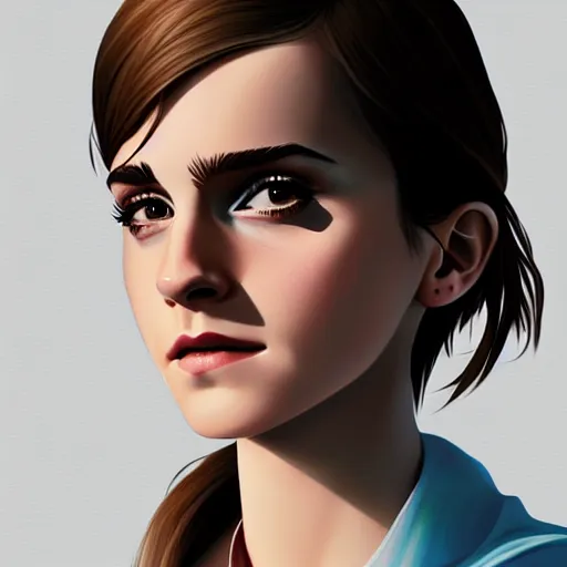 Image similar to emma watson, concept art, animation, elegant, 2d, ultra highly detailed, digital painting, smooth, sharp focus, artstation, art by Ilya Kuvshinov