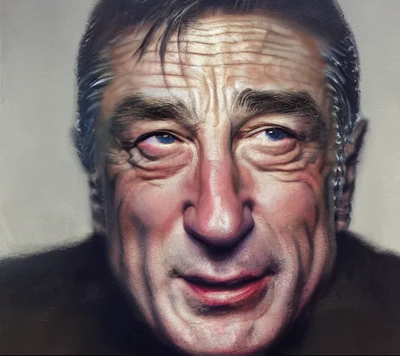Image similar to a hyper-detailed painting of Robert DeNiro by Craig Mullins; oil on canvas; trending on artstation