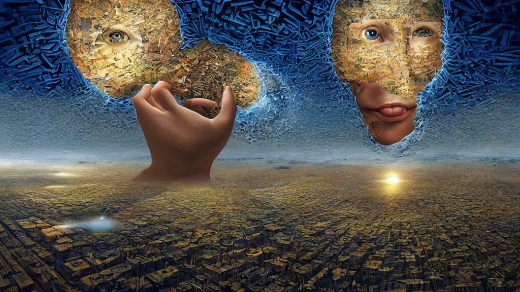 Image similar to birth of a psion surrealist art in the styles of igor morski, jim warren, and rob gonsalves, intricate, hyperrealistic, volumetric lighting