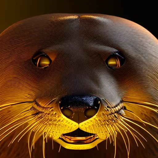Image similar to a river otter with gold, expression, photo realistic, dramatic cinematic lighting, octane render, 4k, ultra detailed