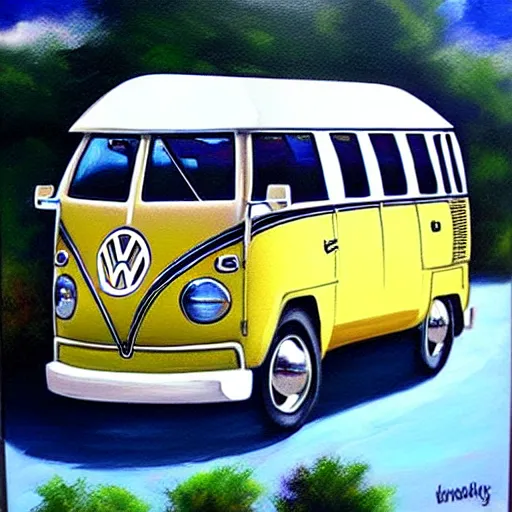 Image similar to a oil painting of a vw bus