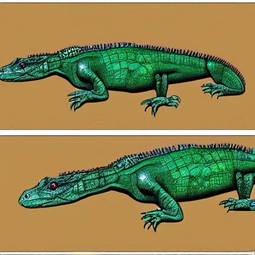 Prompt: crocodile and iguana hybrid animal realistic proportions